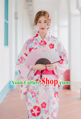 Japanese Traditional Handmade Printing Sakura Kimono Dress Asian Japan Geisha Yukata Costume for Women