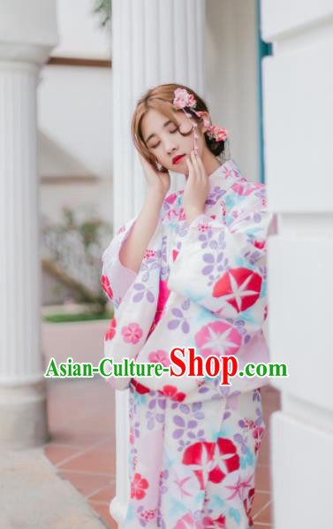 Japanese Traditional Handmade Printing Sakura Kimono Dress Asian Japan Geisha Yukata Costume for Women