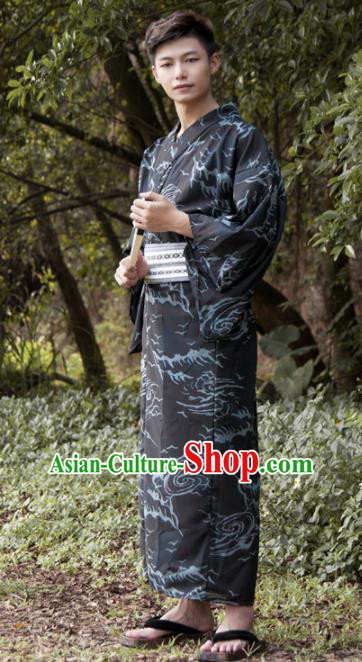 Japanese Traditional Samurai Black Kimono Robe Asian Japan Handmade Warrior Yukata Costume for Men