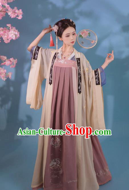 Chinese Ancient Imperial Consort Embroidered Hanfu Dress Tang Dynasty Historical Costume for Women