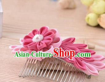 Japanese Traditional Kimono Pink Flowers Hair Comb Handmade Japan Geisha Hair Accessories for Women