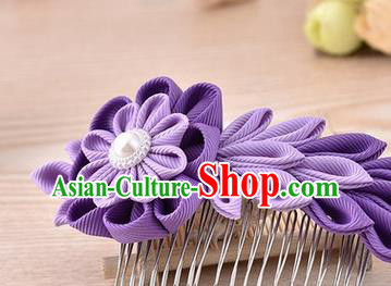 Japanese Traditional Kimono Purple Flowers Hair Comb Handmade Japan Geisha Hair Accessories for Women