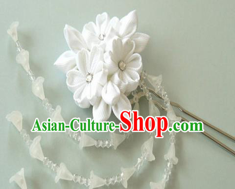 Japanese Traditional Kimono White Sakura Tassel Hairpins Handmade Japan Geisha Hair Accessories for Women