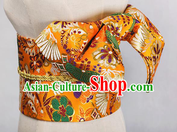 Japanese Traditional Kimono Golden Brocade Embroidered Belts Asian Handmade Japan Geisha Yukata Waistband for Women