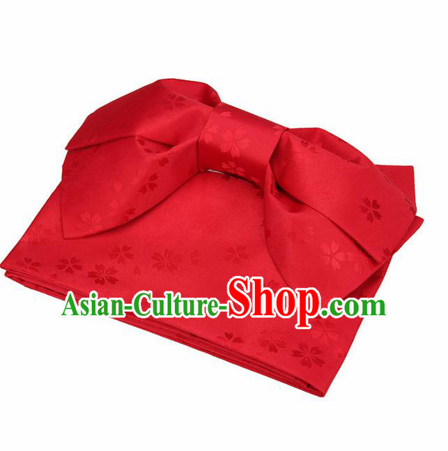 Japanese Traditional Kimono Red Brocade Bowknot Belts Asian Handmade Japan Geisha Yukata Waistband for Women