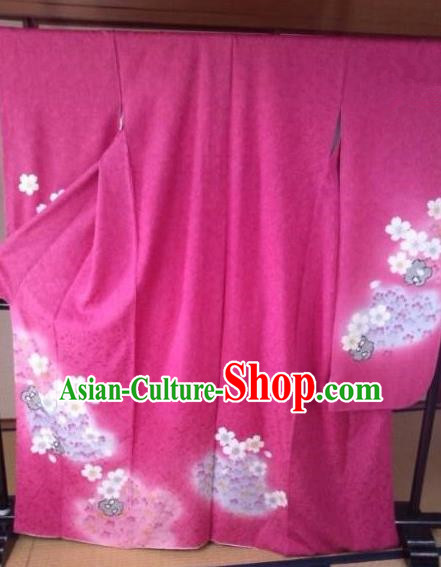 Japanese Traditional Costume Geisha Rosy Furisode Kimono Asian Japan Yukata Dress for Women