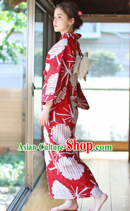 Japanese Traditional Costume Geisha Wine Red Furisode Kimono Dress Asian Japan Yukata for Women