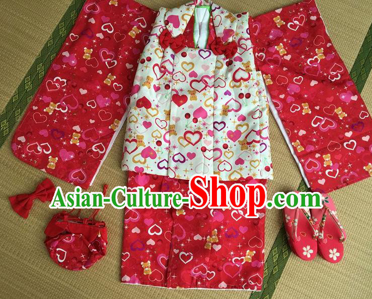 Japanese Traditional Handmade Red Kimono Dress Asian Japan Girls Yukata Costume for Kids