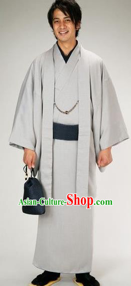 Traditional Japanese Samurai Grey Haori Kimono Asian Japan Handmade Warrior Yukata Costume for Men