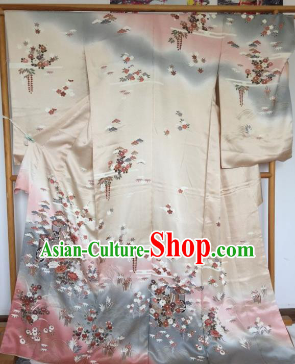 Japanese Traditional Silk Furisode Kimono Asian Japan Geisha Yukata Dress Costume for Women