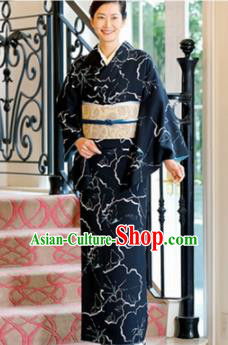 Japanese Traditional Black Furisode Kimono Asian Japan Costume Geisha Yukata Dress for Women