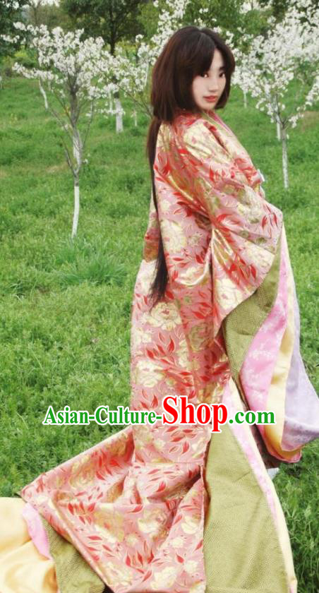 Japanese Traditional Court Courtesan Pink Furisode Kimono Asian Japan Costume Geisha Yukata Dress for Women