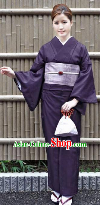 Japanese Traditional Deep Purple Kimono Asian Japan Costume Geisha Yukata Dress for Women