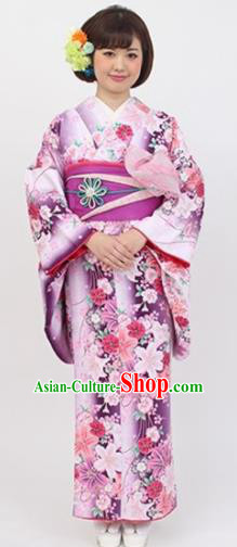 Japanese Traditional Printing Light Purple Kimono Asian Japan Costume Geisha Yukata Dress for Women