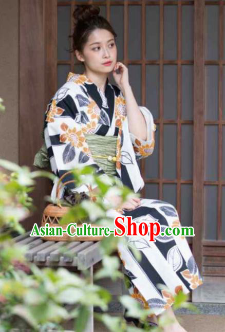 Japanese Traditional Printing Sunflower Kimono Asian Japan Costume Geisha Yukata Dress for Women