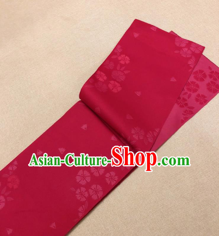 Japanese Traditional Sakura Pattern Purplish Red Brocade Yukata Waistband Asian Japan Handmade Kimono Belts for Women
