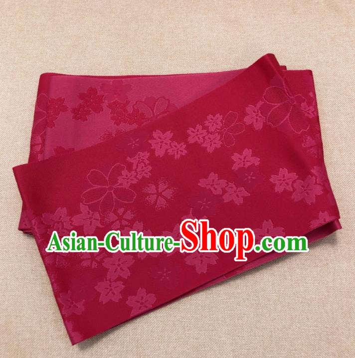 Japanese Traditional Sakura Pattern Dark Red Brocade Yukata Waistband Asian Japan Handmade Kimono Belts for Women