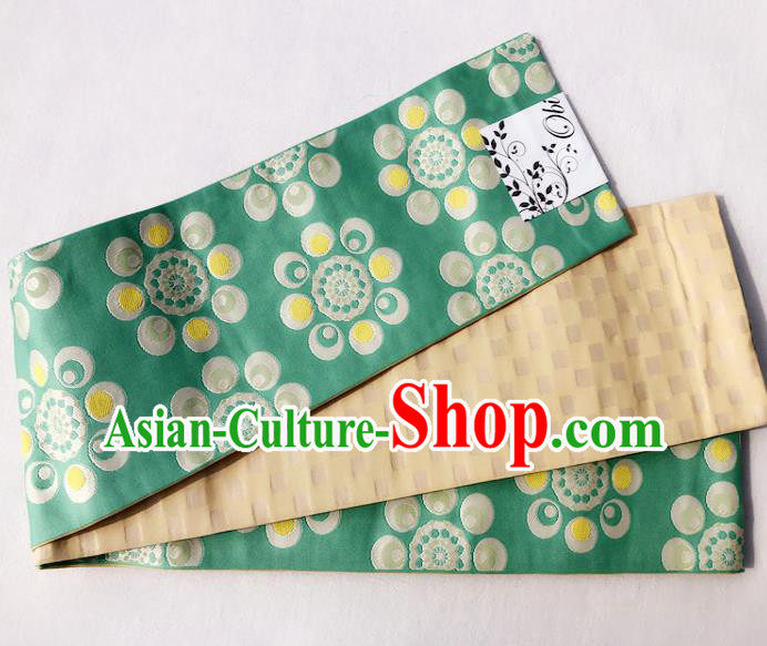 Japanese Traditional Double Side Pattern Green Yukata Waistband Asian Japan Handmade Kimono Belts for Women