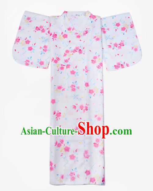 Traditional Japanese Classical Printing Sakura White Kimono Asian Japan Costume Geisha Yukata Dress for Women