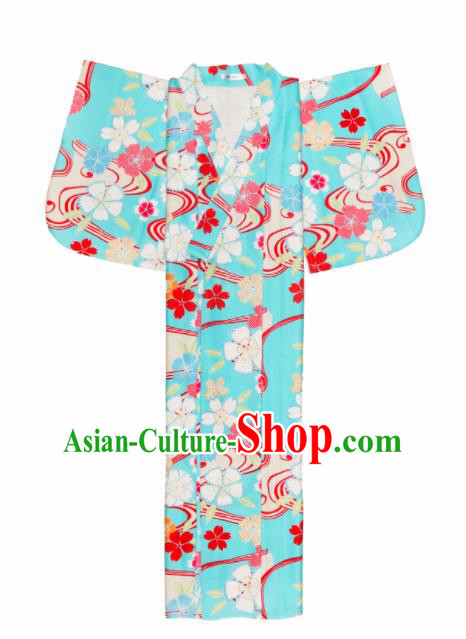 Traditional Japanese Classical Printing Sakura Green Kimono Asian Japan Costume Geisha Yukata Dress for Women