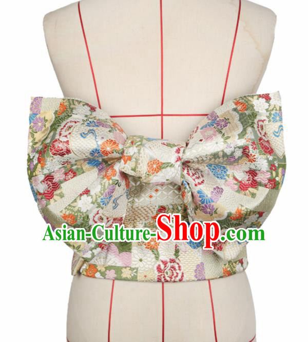 Japanese Traditional White Brocade Bowknot Yukata Waistband Asian Japan Handmade Kimono Belts for Women