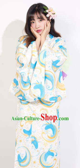 Japanese Classical Printing Unicorn Yukata Dress Asian Japan Traditional Costume Geisha Kimono for Women