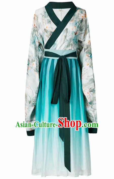 Ancient Chinese Jin Dynasty Princess Historical Costume Traditional Palace Dance Green Hanfu Dress for Women