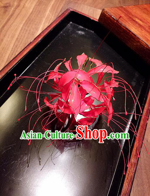 Japanese Traditional Geisha Kimono Red Spider Lily Hair Accessories Japan Yukata Tassel Hairpin for Women