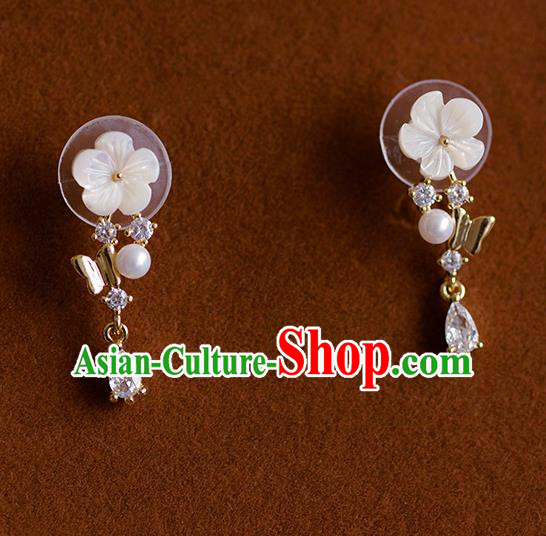 Traditional Chinese Ancient Palace Shell Flower Earrings Handmade Wedding Jewelry Accessories for Women
