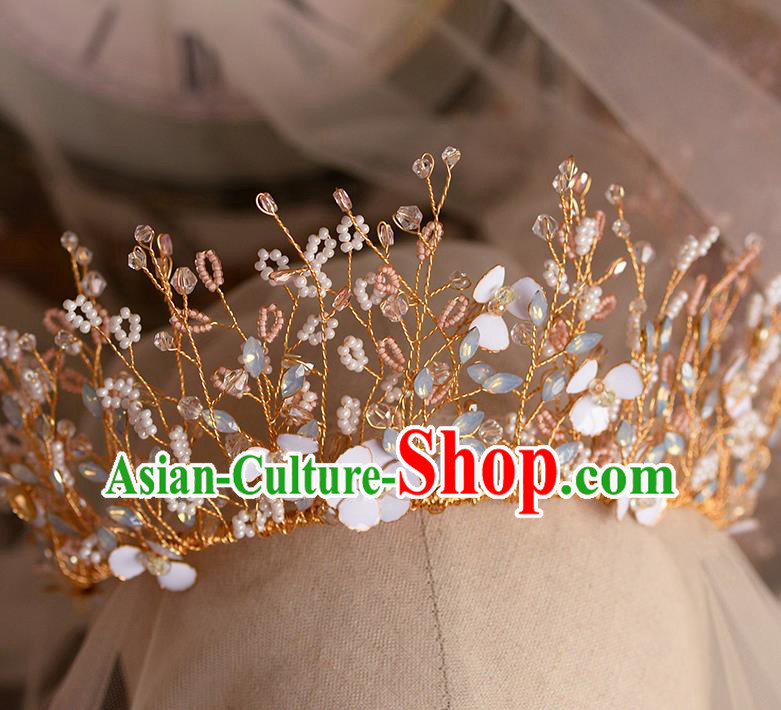 Handmade Wedding Hair Accessories Baroque Bride Beads Flowers Royal Crown for Women