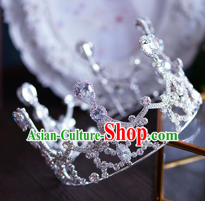 Handmade Wedding Hair Accessories Baroque Queen Crystal Round Royal Crown for Women