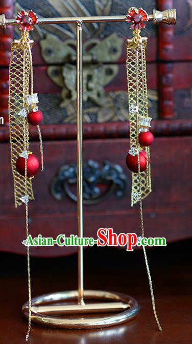 Traditional Chinese Ancient Palace Hanfu Golden Earrings Handmade Wedding Ear Accessories for Women