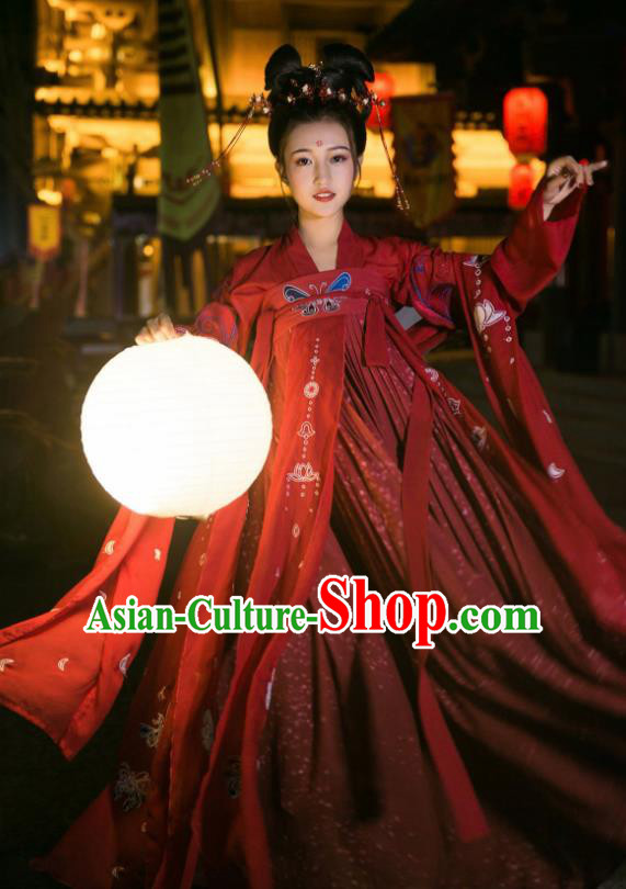 Ancient Chinese Tang Dynasty Imperial Consort Historical Costume Traditional Wedding Red Hanfu Dress for Women