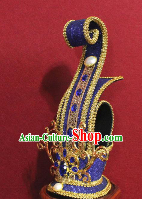 Traditional Chinese Ancient Prince Blue Hairdo Crown Handmade Nobility Childe Hat Swordsman Hair Accessories for Men
