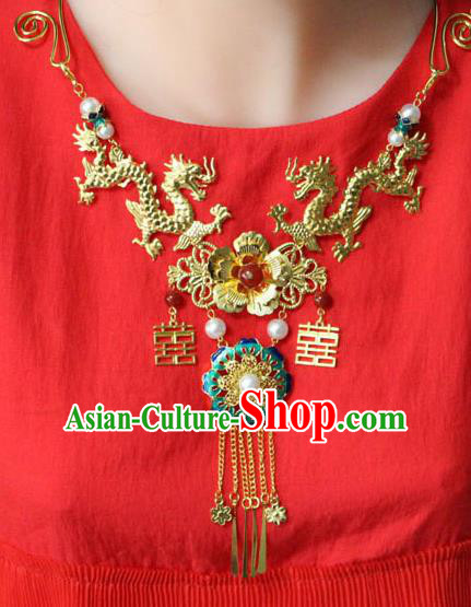 Traditional Chinese Ancient Palace Hanfu Golden Dragons Necklace Handmade Wedding Jewelry Accessories for Women