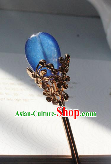 Traditional Chinese Ancient Hanfu Blue Stone Hair Clip Princess Hairpins Handmade Hair Accessories for Women
