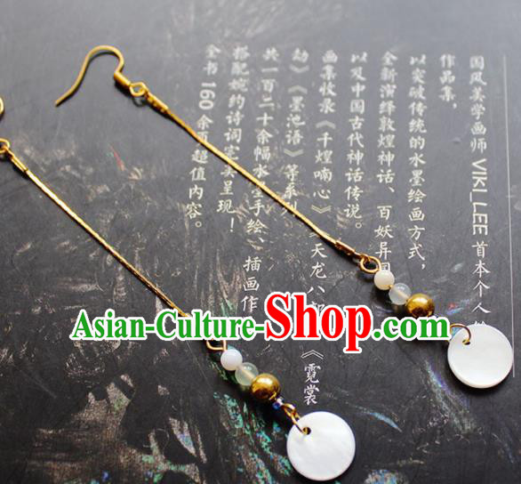 Handmade Chinese Ancient Princess Shell Tassel Earrings Traditional Hanfu Jewelry Accessories for Women