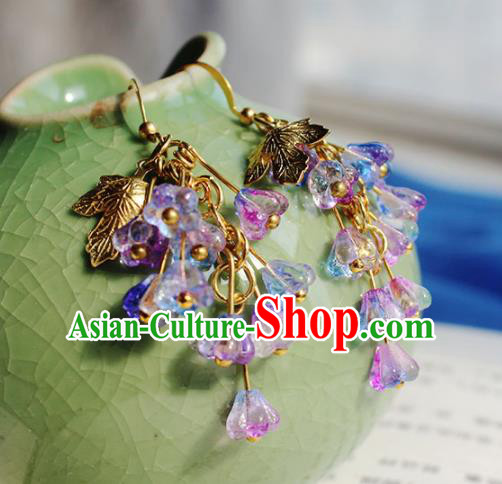Handmade Chinese Ancient Princess Purple Crystal Earrings Traditional Hanfu Jewelry Accessories for Women