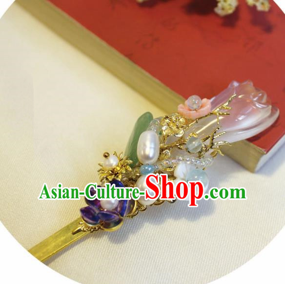 Chinese Ancient Hanfu Pearls Magnolia Hair Clip Princess Hairpins Traditional Handmade Hair Accessories for Women
