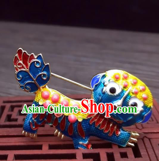 Traditional Chinese Ancient Palace Cloisonne Lion Brooch Handmade Hanfu Breastpin Pendant for Women