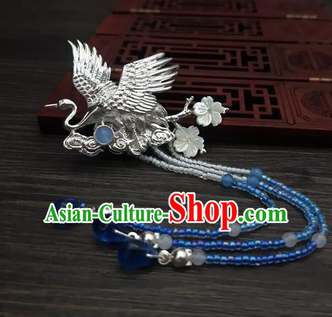Traditional Chinese Ancient Palace Crane Brooch Handmade Hanfu Tassel Breastpin Pendant for Women
