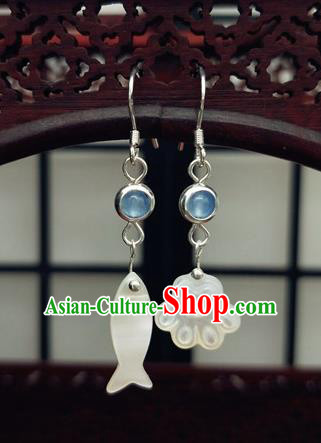 Traditional Chinese Ancient Hanfu Shell Tassel Earrings Handmade Wedding Jewelry Accessories for Women