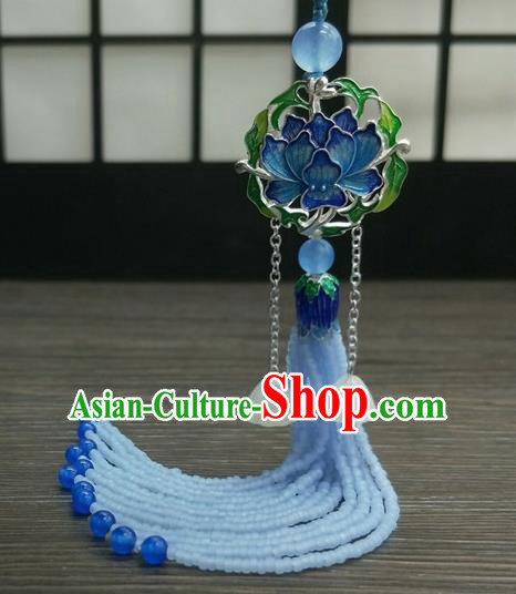Traditional Chinese Ancient Cloisonne Lotus Brooch Handmade Hanfu Palace Breastpin Tassel Pendant for Women