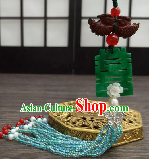 Traditional Chinese Ancient Wedding Rosewood Mandarin Duck Jade Brooch Handmade Hanfu Palace Breastpin Tassel Pendant for Women