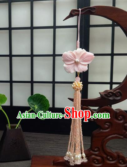 Traditional Chinese Ancient Pink Flower Brooch Handmade Hanfu Palace Breastpin Tassel Pendant for Women