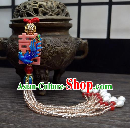 Traditional Chinese Ancient Palace Cloisonne Phoenix Brooch Handmade Hanfu Tassel Breastpin Pendant for Women