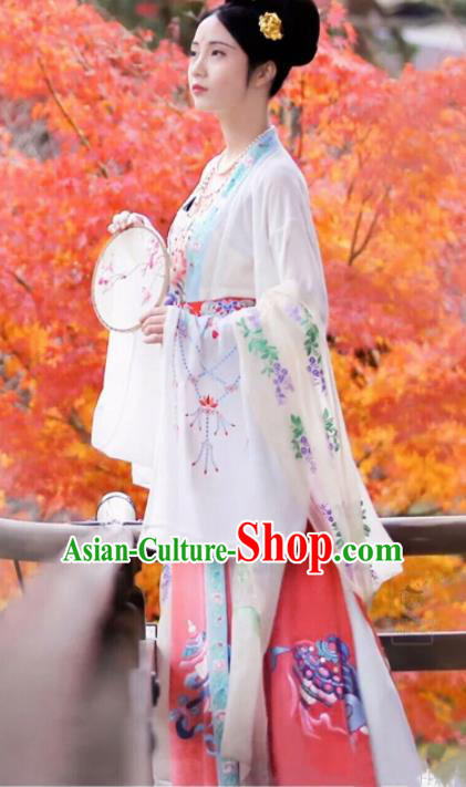 Chinese Traditional Tang Dynasty Court Historical Costume Ancient Imperial Consort Embroidered Hanfu Dress for Women