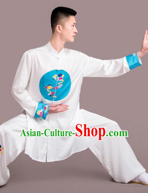 Traditional Chinese Martial Arts Embroidered Blue Costume Professional Tai Chi Competition Kung Fu Uniform for Men