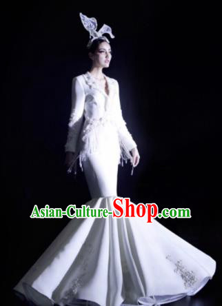Handmade Modern Fancywork Cosplay White Full Dress Halloween Stage Show Fancy Ball Costume for Women