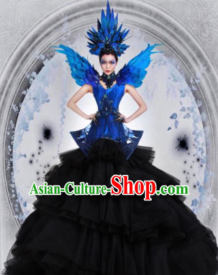 Handmade Modern Fancywork Cosplay Witch Black Veil Full Dress Halloween Stage Show Fancy Ball Costume for Women